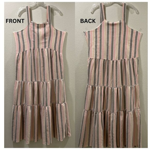 (NWT) CASLON Cabana Vertical Stripe Maxi Tiered Sundress Linen, Pink/Gray - L - Picture 1 of 10